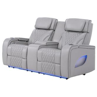 Pummel Gray Leather Power Reclining Loveseat