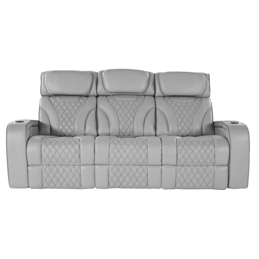 Pummel Gray Leather Power Reclining Sofa  main image, 1 of 10 images.
