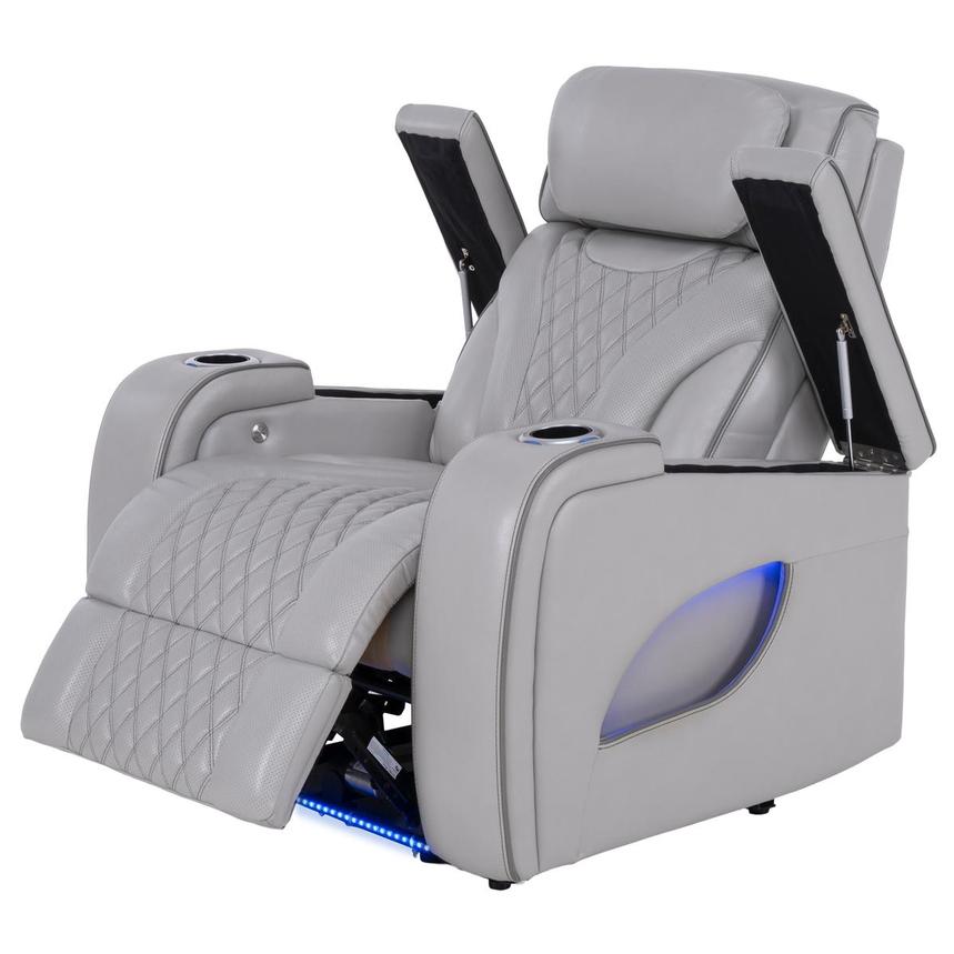 Pummel Gray Leather Power Recliner alternate image, 2 of 12 images.