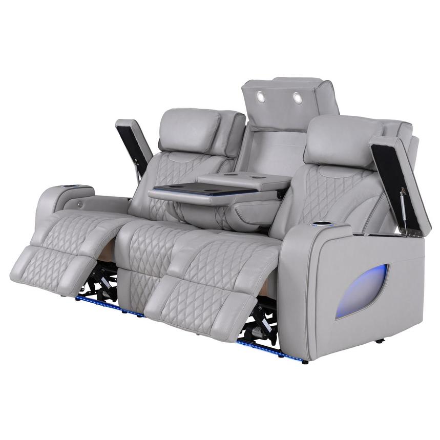 Pummel Gray Leather Power Reclining Sofa alternate image, 2 of 14 images.