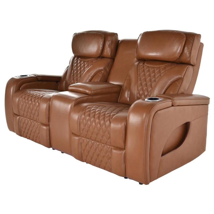 Pummel Tan Leather Power Reclining Loveseat  alternate image, 2 of 9 images.