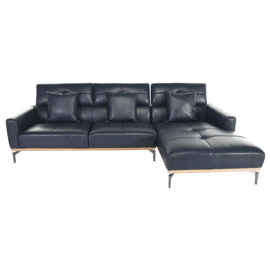 Nate Blue Leather Corner Sofa w/Right Chaise  alternate image, 2 of 7 images.
