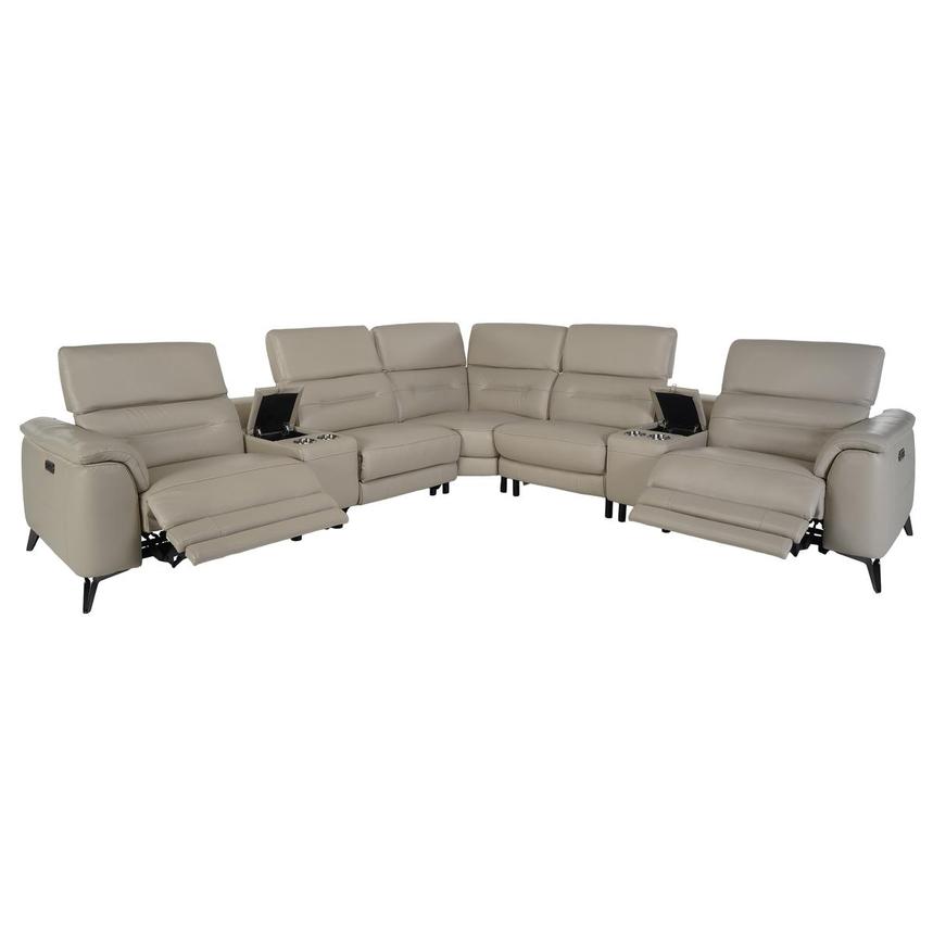 Anabel Cream Leather Power Reclining Sectional with 7PCS/3PWR  alternate image, 2 of 10 images.