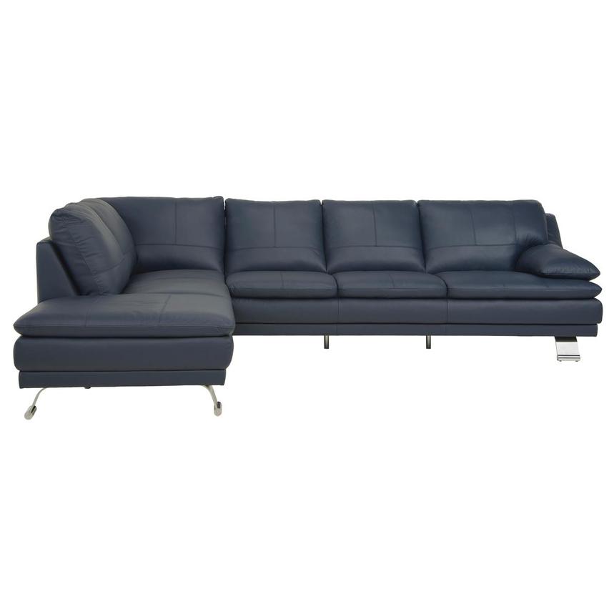 Rio Blue Leather Corner Sofa w/Left Chaise  alternate image, 2 of 9 images.