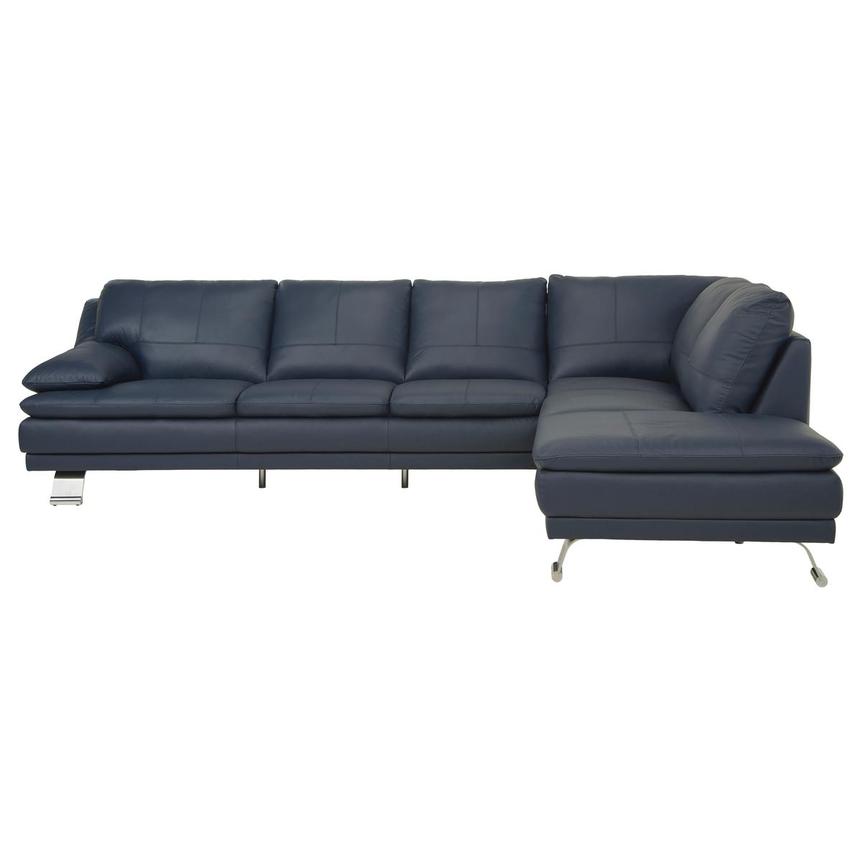 Rio Blue Leather Corner Sofa w/Right Chaise  alternate image, 2 of 9 images.