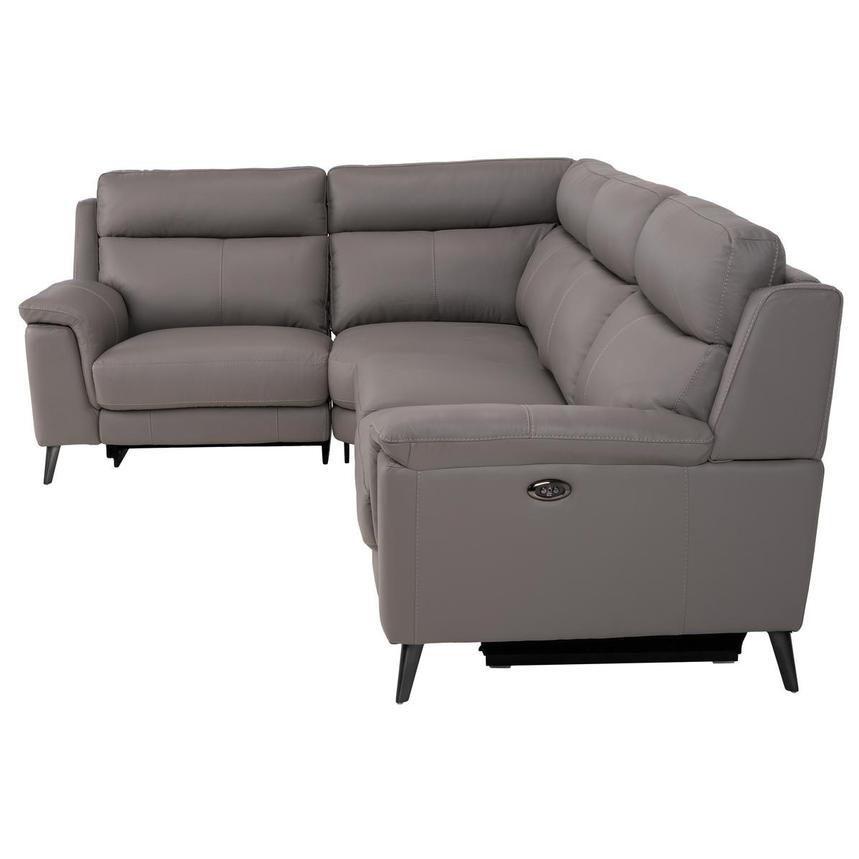 Hazel Gray Leather Power Reclining Sectional with 4PCS/2PWR  alternate image, 3 of 8 images.