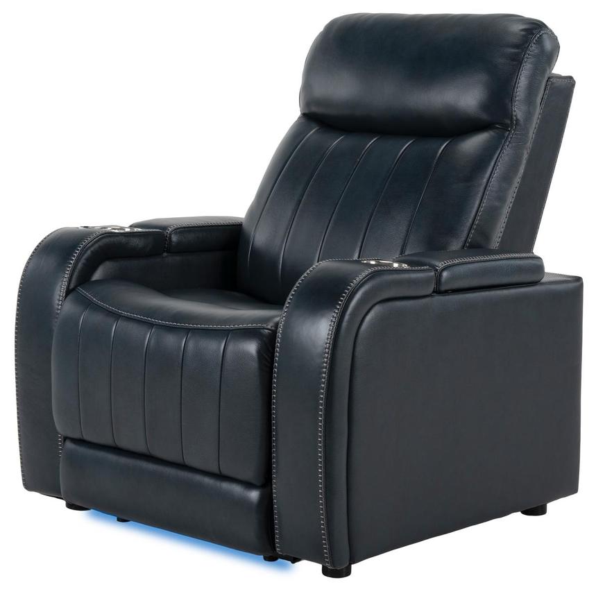 Neptune Blue Leather Power Recliner  main image, 1 of 11 images.