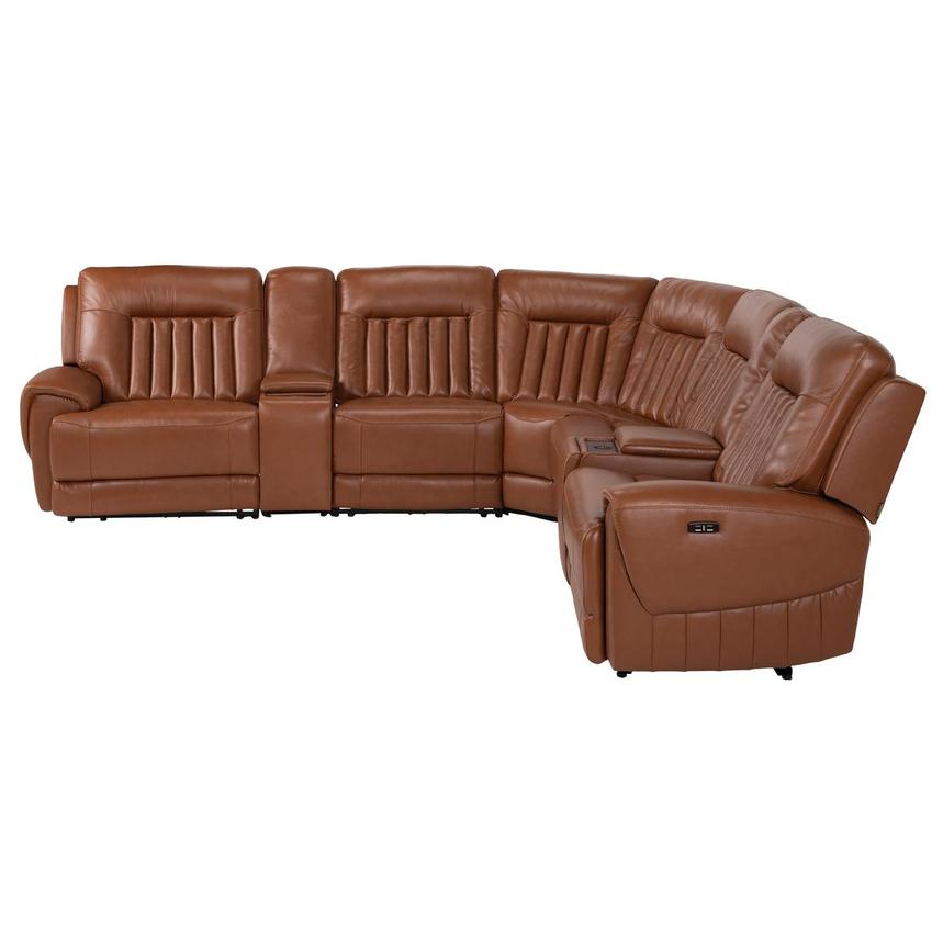 Devin Tan Leather Corner Sofa with 7PCS/3PWR  alternate image, 4 of 13 images.