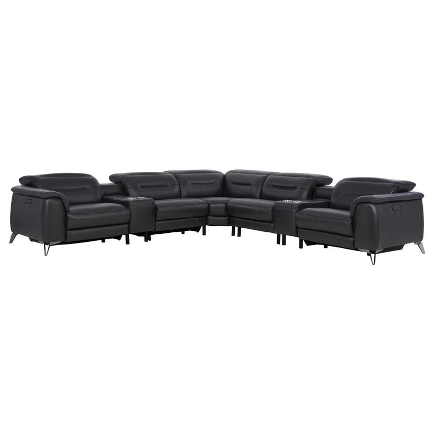 Anabel Gray Leather Power Reclining Sectional with 7PCS/3PWR  main image, 1 of 13 images.