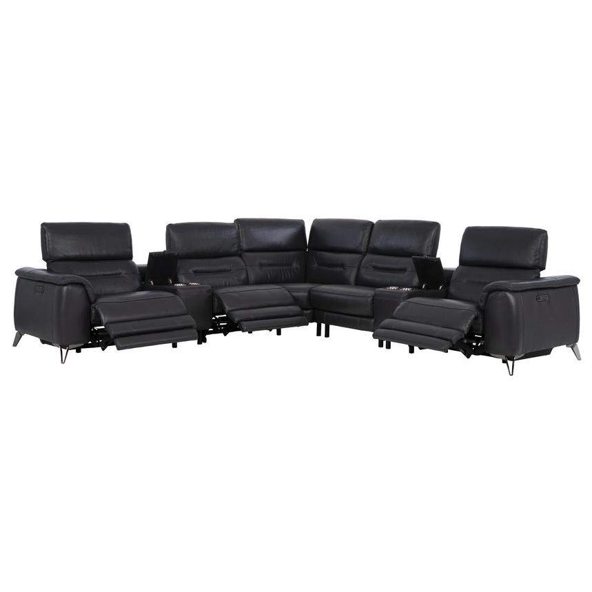 Anabel Gray Leather Power Reclining Sectional with 7PCS/3PWR  alternate image, 2 of 12 images.