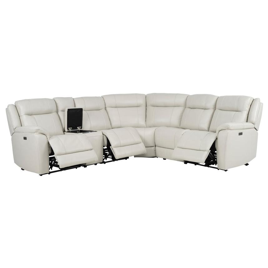 Samuel Light Gray Leather Power Reclining Sectional with 6PCS/3PWR  alternate image, 2 of 10 images.