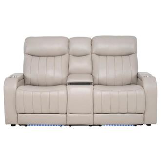 Neptune Gray Leather Power Reclining Sofa w/Console