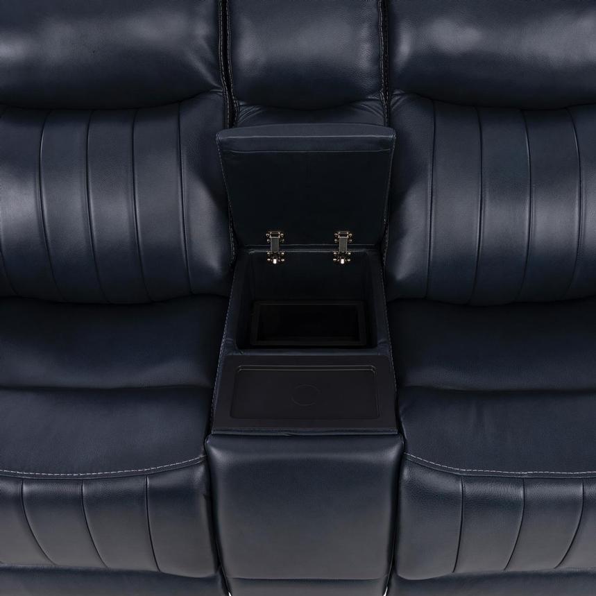 Neptune Blue Leather Power Reclining Sofa w/Console alternate image, 7 of 16 images.