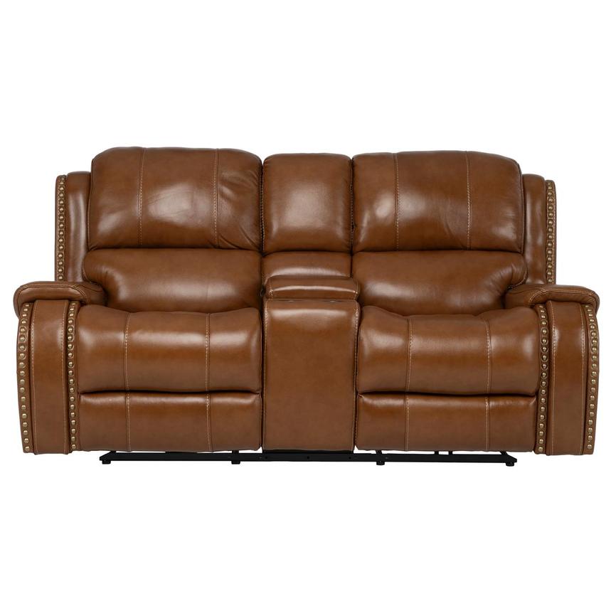 Durham Tan Leather Power Reclining Sofa w/Console  main image, 1 of 13 images.