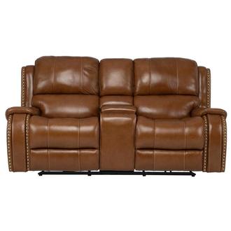 Durham Tan Leather Power Reclining Sofa w/Console
