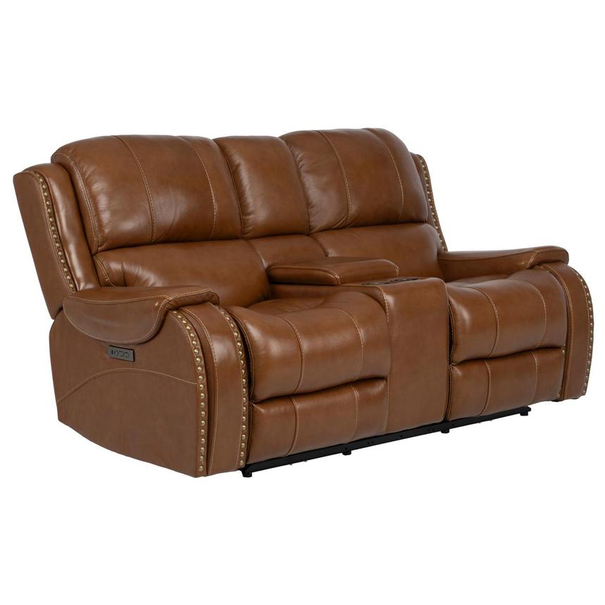 Durham Tan Leather Power Reclining Sofa w/Console alternate image, 2 of 13 images.