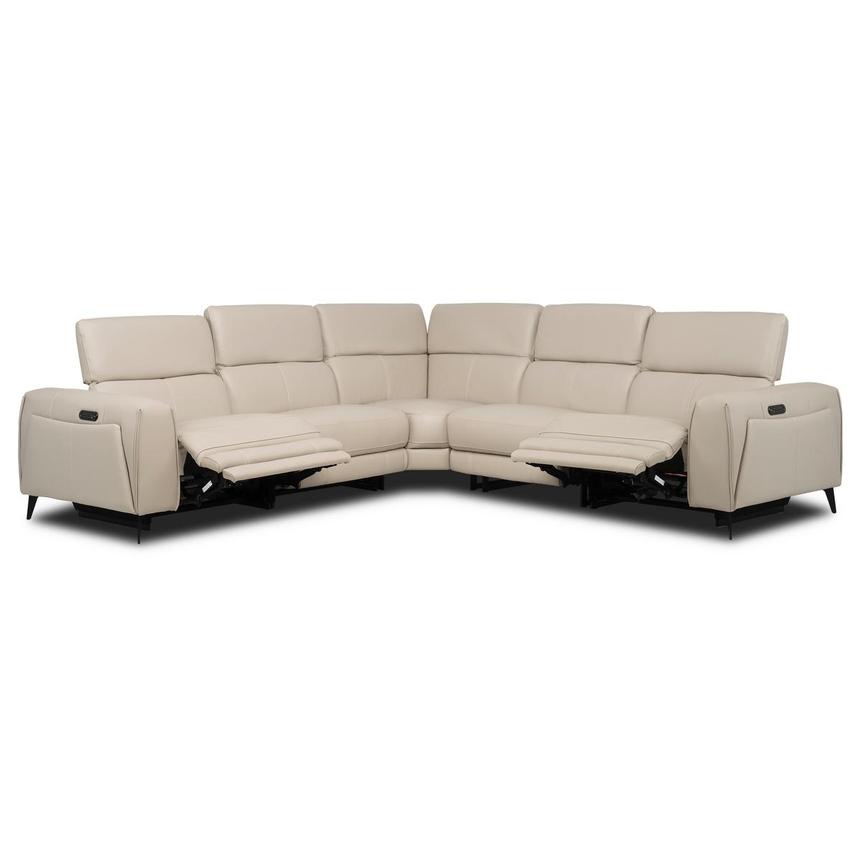 Luke 2.0 Taupe Leather Power Reclining Sectional with 5PCS/2PWR alternate image, 2 of 10 images.
