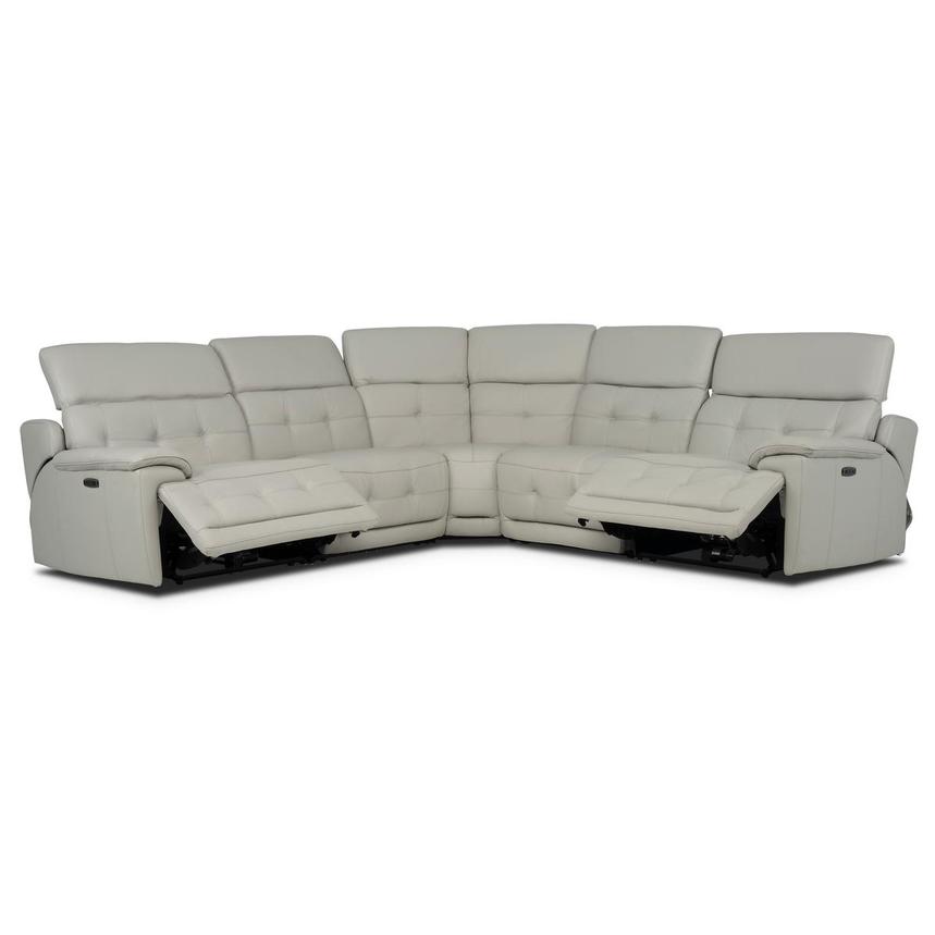Graystone Gray Leather Power Reclining Sectional with 5PCS/2PWR alternate image, 2 of 9 images.