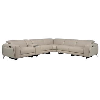 Luke 2.0 Taupe Leather Power Reclining Sectional with 6PCS/2PWR
