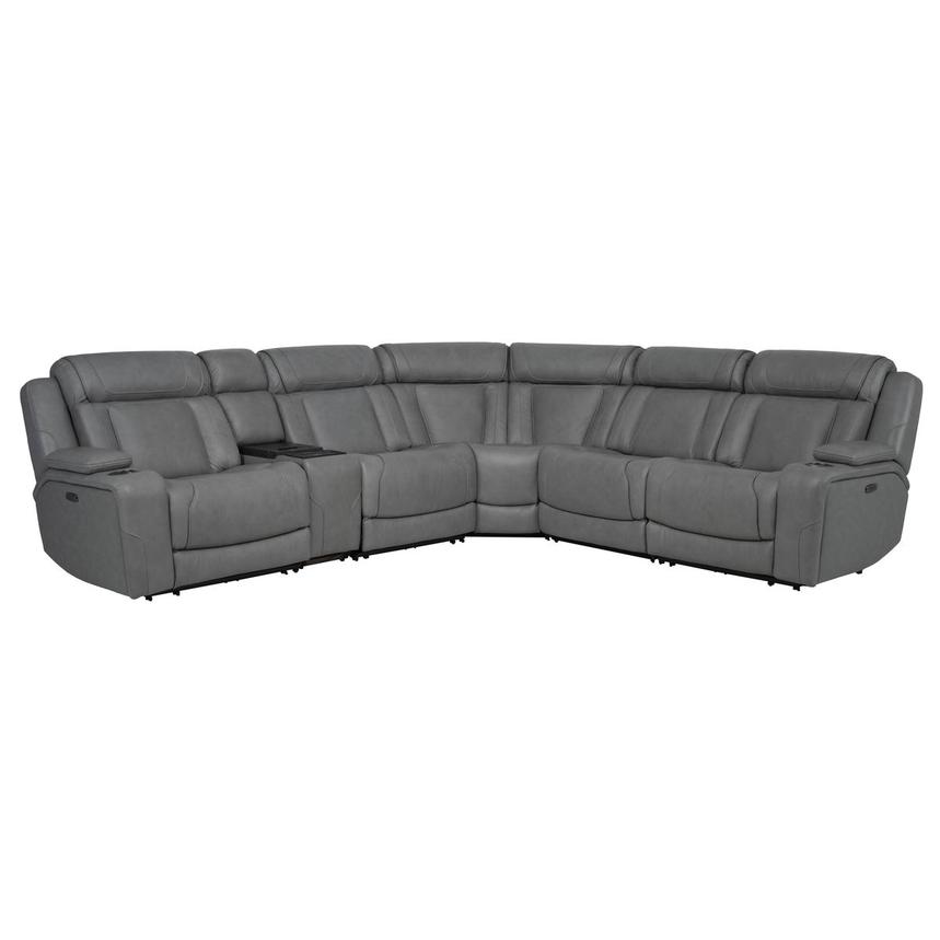 Odyssey Cobalt 6PCS/3PWR Leather Power Reclining Sectional w/Beverage Cooler  main image, 1 of 19 images.