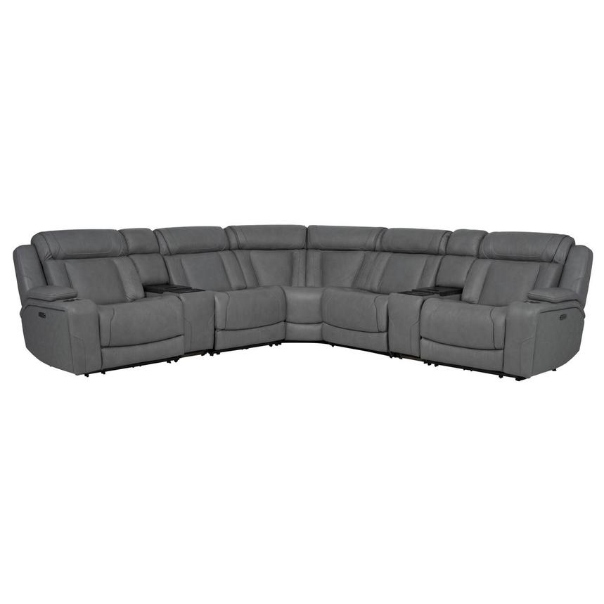 Odyssey Cobalt 7PCS/3PWR Leather Power Reclining Sectional w/Beverage Cooler  main image, 1 of 18 images.