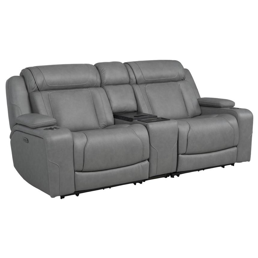 Odyssey Cobalt Leather Reclining Sofa w/Beverage Cooler alternate image, 4 of 16 images.