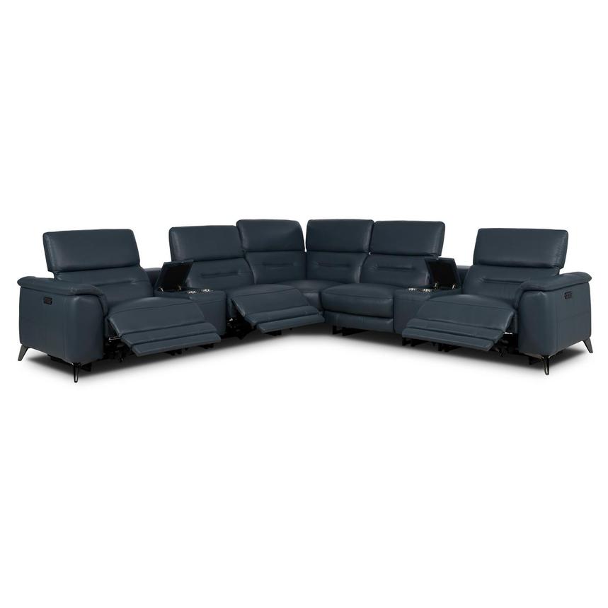 Anabel 2.0 Blue Leather Power Reclining Sectional with 7PCS/3PWR  alternate image, 2 of 13 images.