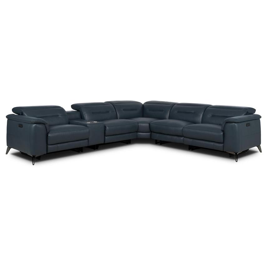 Anabel 2.0 Blue Leather Power Reclining Sectional with 6PCS/3PWR  main image, 1 of 13 images.