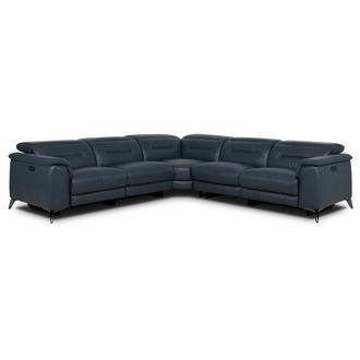 Anabel 2.0 Blue Leather Power Reclining Sectional with 5PCS/3PWR