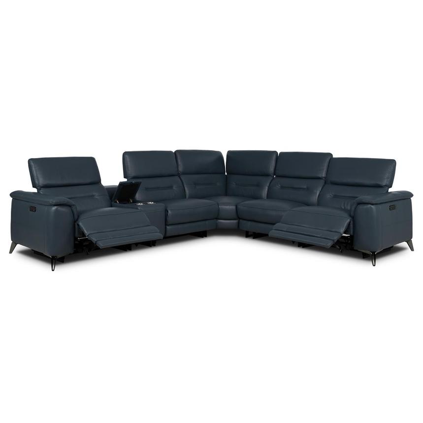 Anabel 2.0 Blue Leather Power Reclining Sectional with 6PCS/2PWR alternate image, 2 of 13 images.
