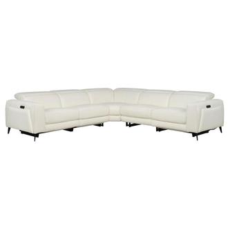 Luke 2.0 White Leather Power Reclining Sectional with 5PCS/3PWR