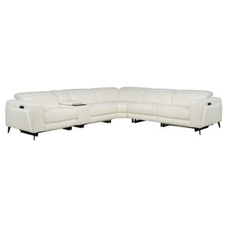 Luke 2.0 White Leather Power Reclining Sectional with 6PCS/3PWR