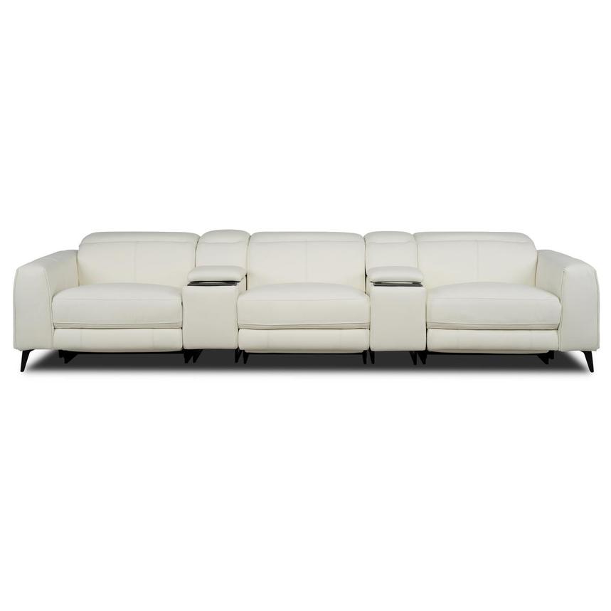 Luke 2.0 White Home Theater Leather Seating w/2PWR  main image, 1 of 9 images.