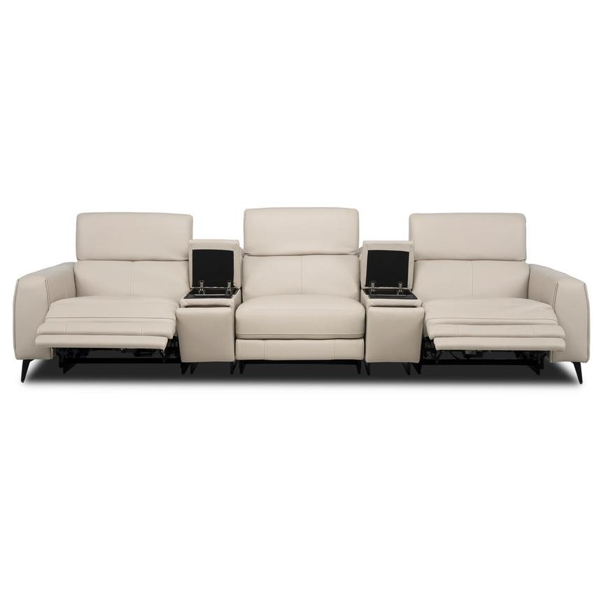 Luke 2.0 Taupe Home Theater Leather Seating with 5PCS/2PWR alternate image, 2 of 10 images.