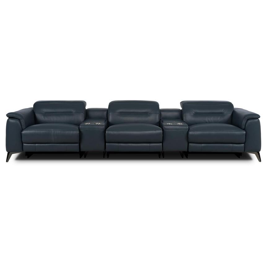 Anabel 2.0 Blue Home Theater Leather Seating with 5PCS/3PWR  main image, 1 of 12 images.