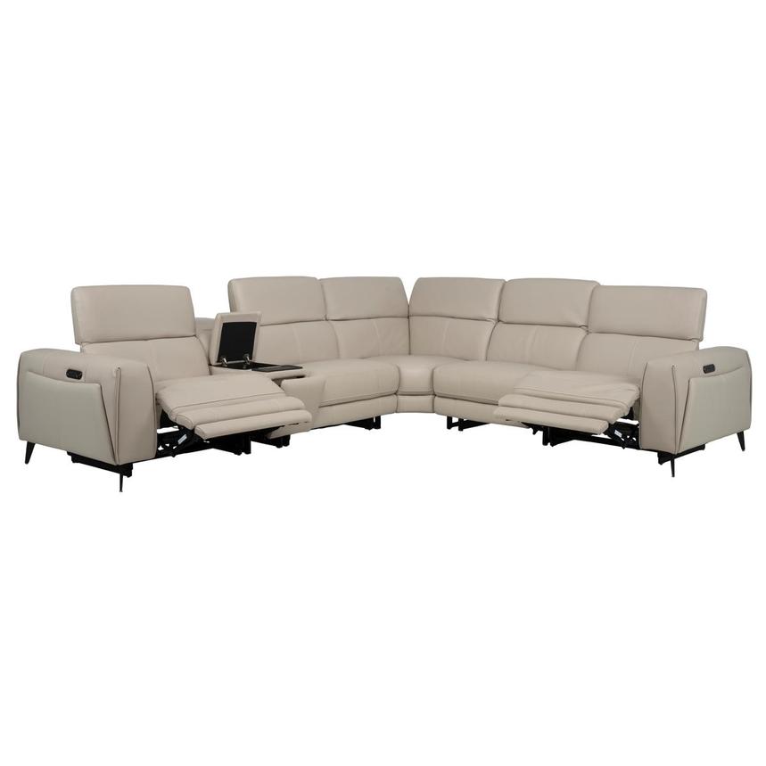 Luke 2.0 Taupe Leather Power Reclining Sectional with 6PCS/2PWR  alternate image, 2 of 11 images.