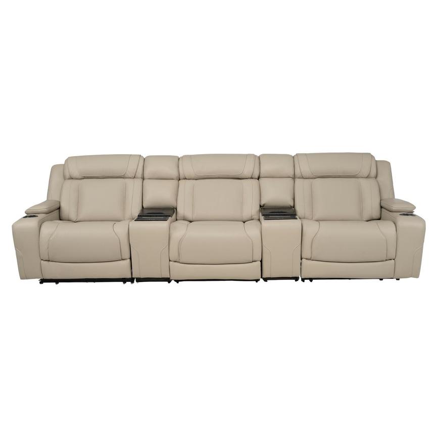 Odyssey Beige 5PCS/3PWR Home Theater Leather Seating w/Beverage Cooler  main image, 1 of 5 images.
