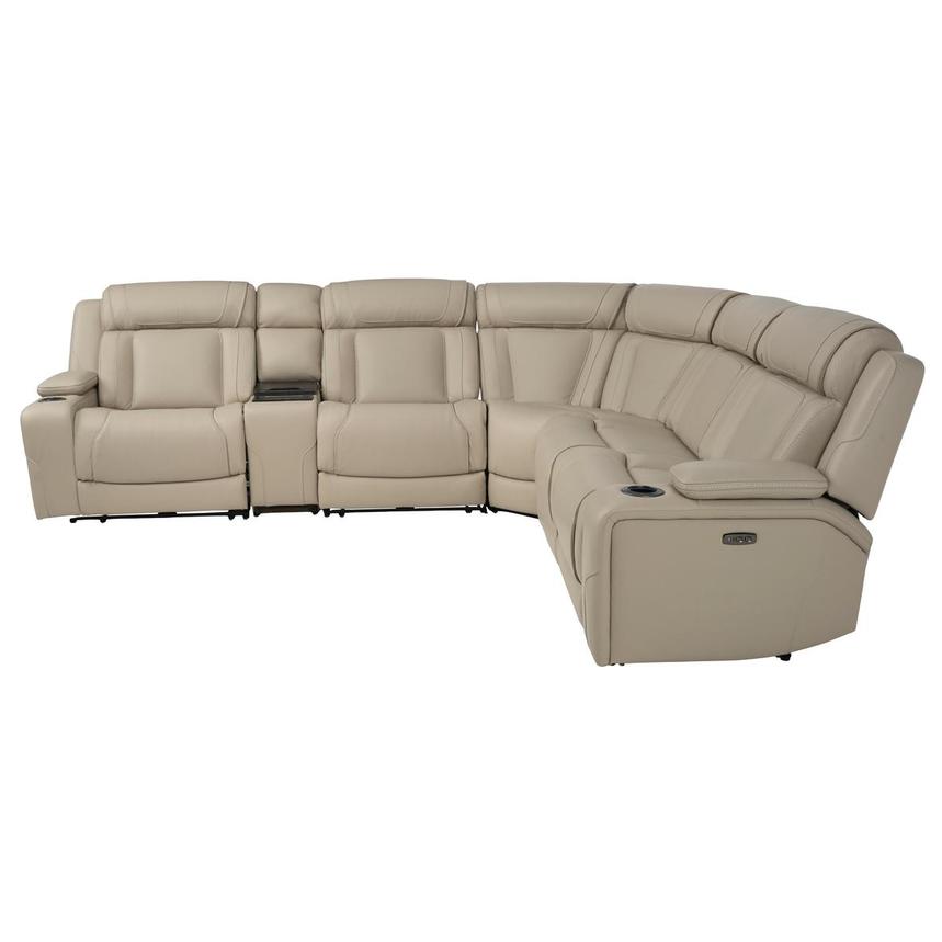 Odyssey Beige 6PCS/3PWR Leather Power Reclining Sectional w/Beverage Cooler alternate image, 4 of 17 images.
