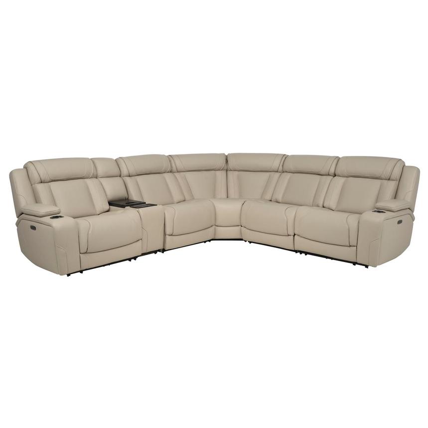 Odyssey Beige 6PCS/3PWR Leather Power Reclining Sectional w/Beverage Cooler  main image, 1 of 16 images.