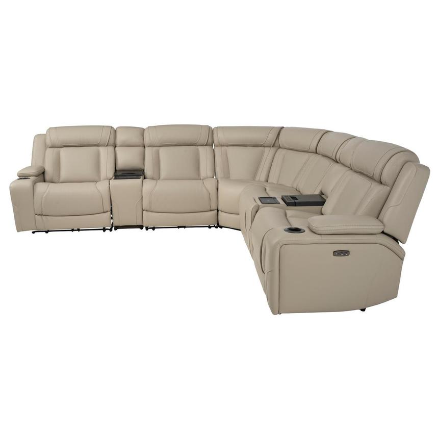 Odyssey Beige 7PCS/3PWR Leather Power Reclining Sectional w/Beverage Cooler  alternate image, 3 of 15 images.