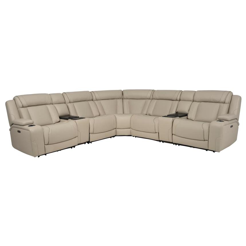 Odyssey Beige 7PCS/3PWR Leather Power Reclining Sectional w/Beverage Cooler  main image, 1 of 15 images.