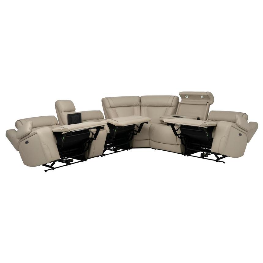 Odyssey Beige 6PCS/3PWR Leather Power Reclining Sectional w/Beverage Cooler  alternate image, 4 of 28 images.