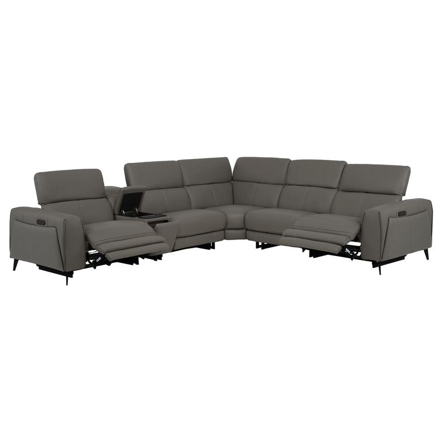 Luke 2.0 Dark Gray Leather Power Reclining Sectional with 6PCS/3PWR  alternate image, 2 of 14 images.