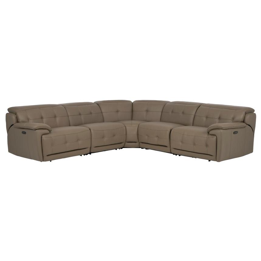 Graystone Dark Taupe Leather Power Reclining Sectional with 5PCS/2PWR  main image, 1 of 9 images.