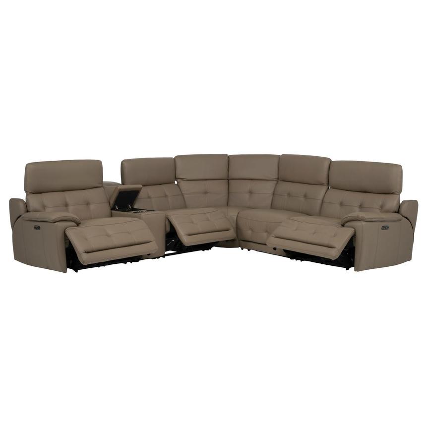 Graystone Dark Taupe Leather Power Reclining Sectional with 6PCS/3PWR  alternate image, 2 of 13 images.