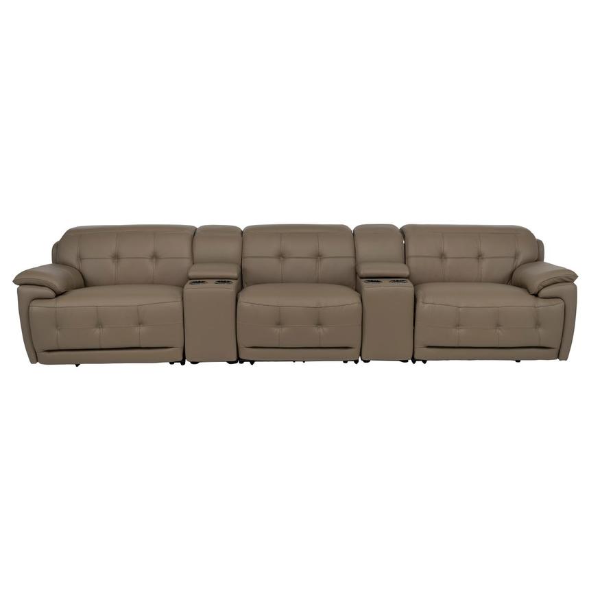 Graystone Dark Taupe Home Theater Leather Seating with 5PCS/3PWR  main image, 1 of 13 images.
