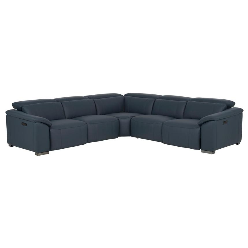 Cordova Blue Leather Power Reclining Sectional with 5PCS/3PWR