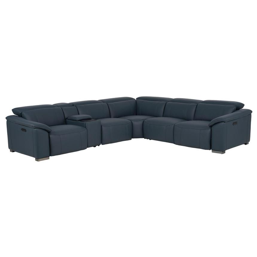 Cordova Blue Leather Power Reclining Sectional with 6PCS/2PWR