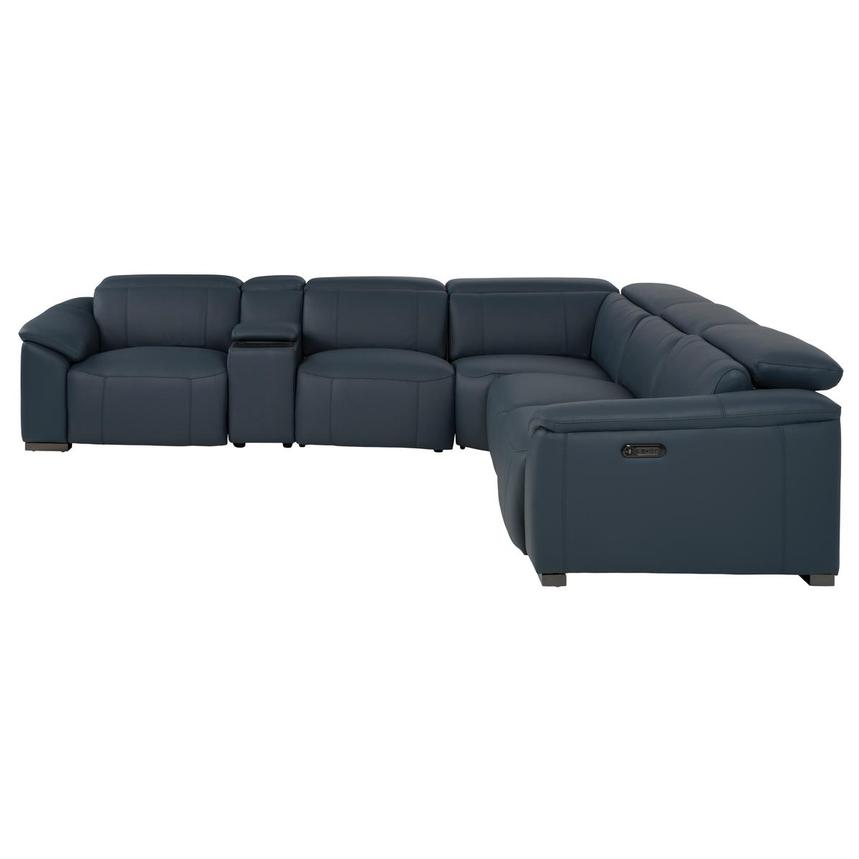 Cordova Blue Leather Power Reclining Sectional with 6PCS/3PWR alternate image, 4 of 14 images.