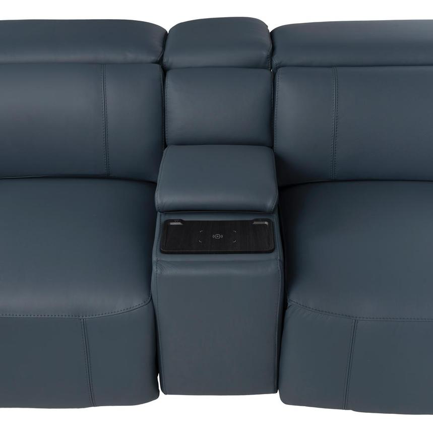 Cordova Blue Leather Power Reclining Sectional with 6PCS/3PWR  alternate image, 7 of 14 images.